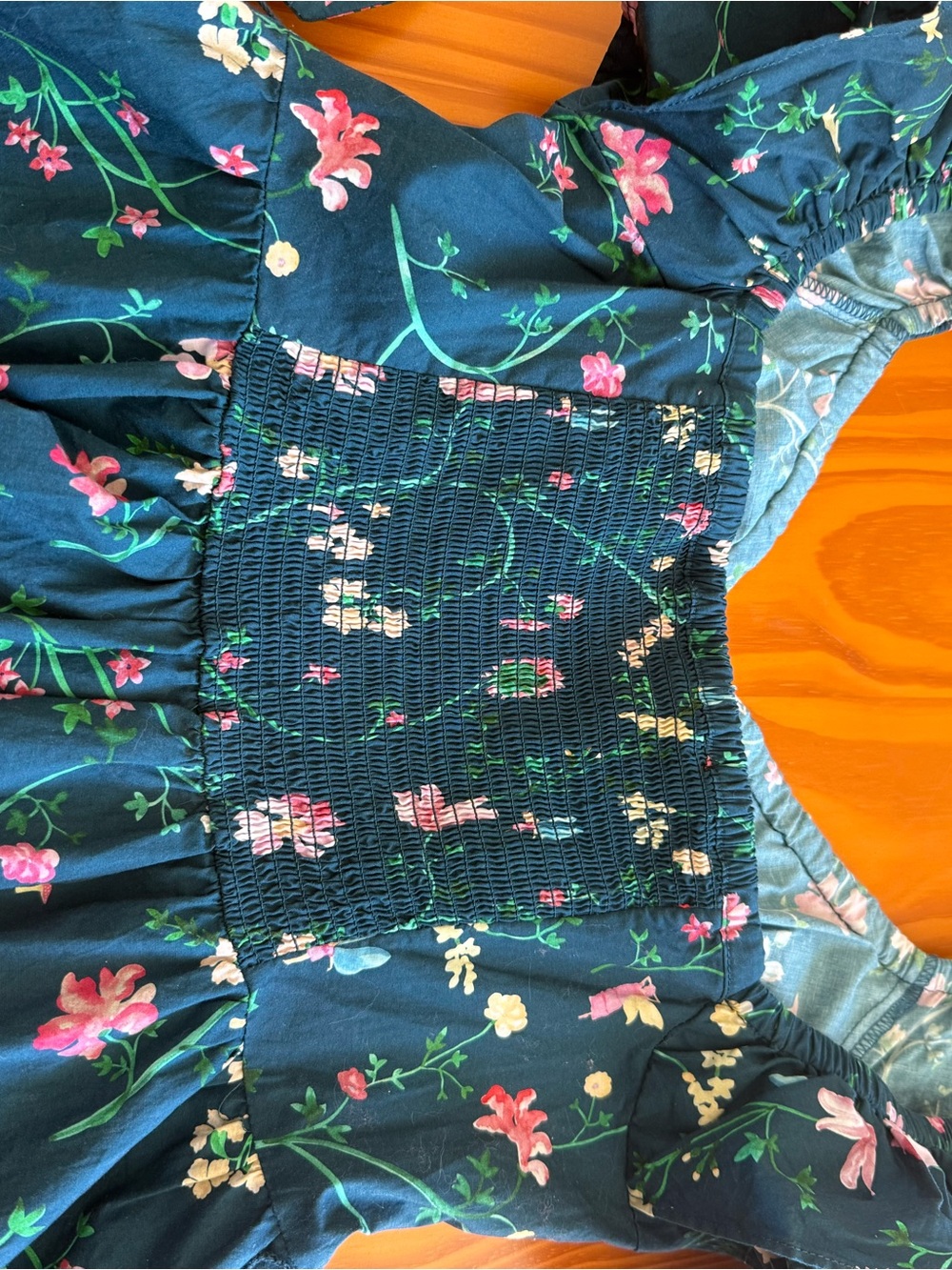 Hill House Floral Midi Dress in Teal with Pink & White Flowers - Picture 2 of 4
